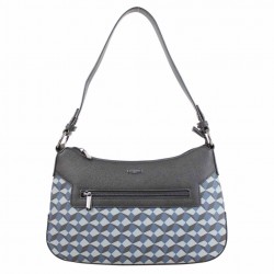 Sac épaule demi lune Hexagona rigide motif imprimé bleu HEXAGONA - 1