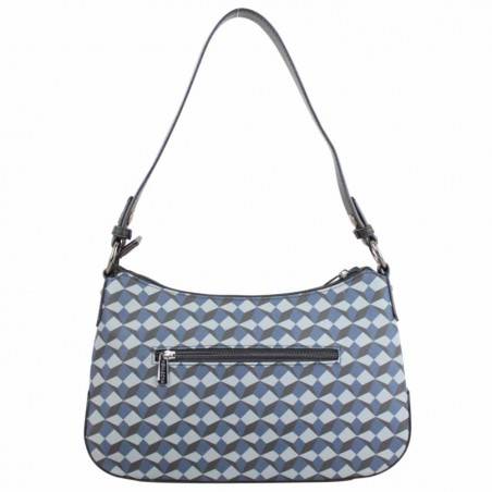 Sac épaule demi lune Hexagona rigide motif imprimé bleu HEXAGONA - 4