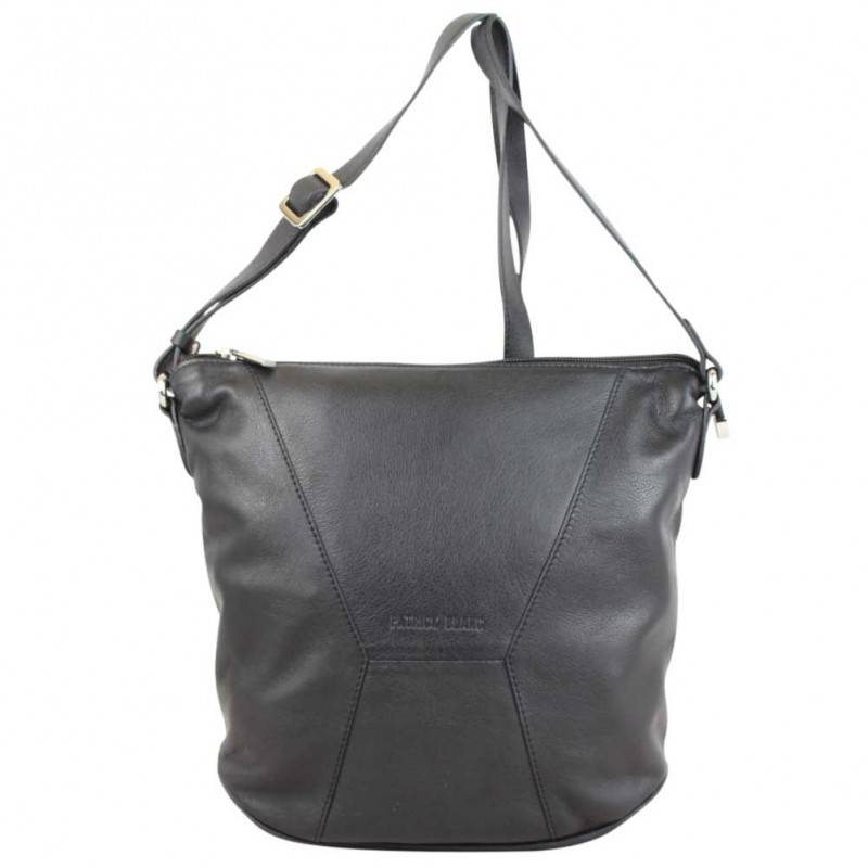 Sac bandoulière cuir souple déco couture Patrick Blanc noir PATRICK BLANC - 1