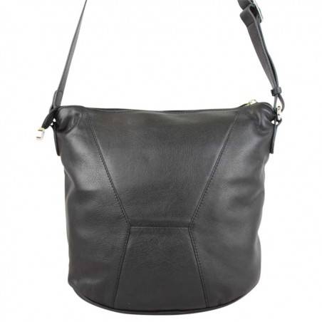 Sac bandoulière cuir souple déco couture Patrick Blanc noir PATRICK BLANC - 4