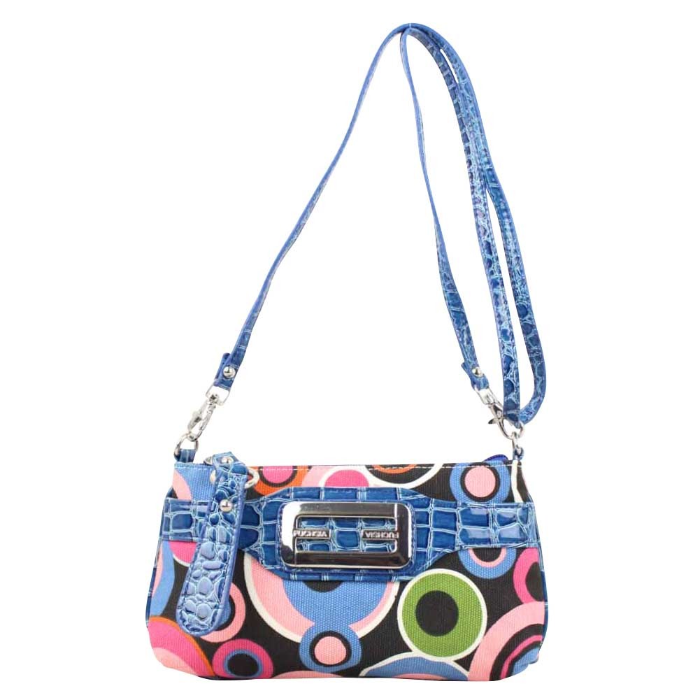 Mini sac pochette Fuchsia toile motif rond multicolore Bleu FUCHSIA - 1