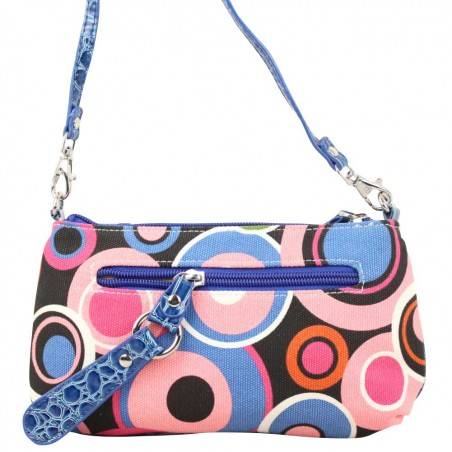 Mini sac pochette Fuchsia toile motif rond multicolore Bleu FUCHSIA - 3