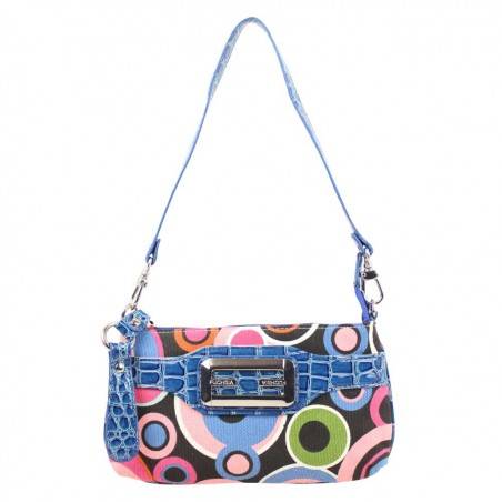 Mini sac pochette Fuchsia toile motif rond multicolore Bleu FUCHSIA - 4