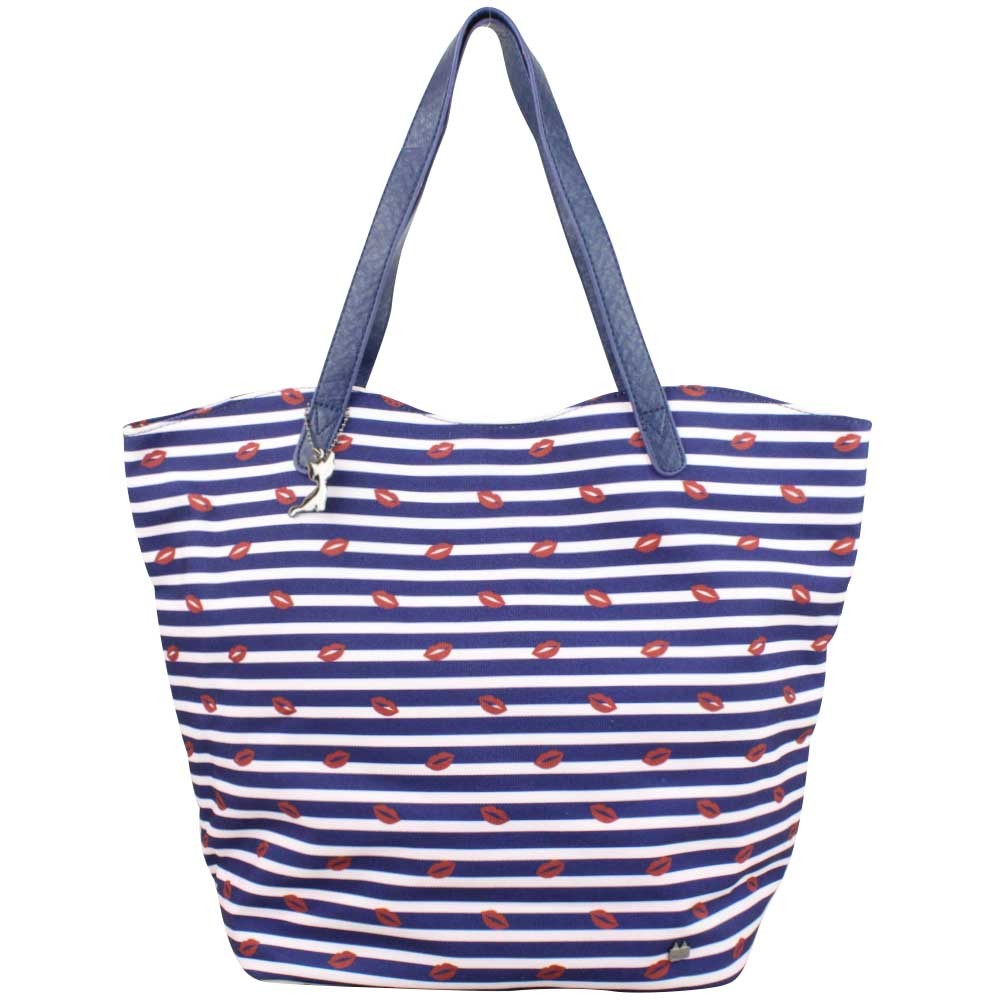 Sac trapèze Lollipops toile motifs Bisous bleu et blanc LOLLIPOPS - 1