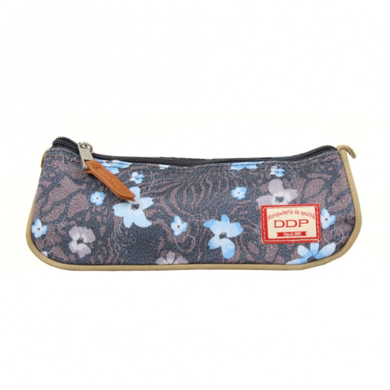 Trousse DDP grise motif fleurs bleues 1 compartiment DDP - 1