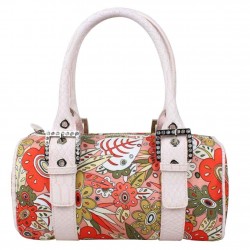 Sac à main bowling femme fleurs toile Fuchsia F9531-4 FUCHSIA - 8