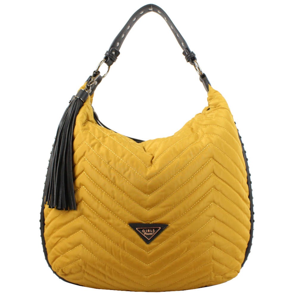 Sac hobo Girls Power Star nylon surpiqué Jaune moutarde GIRLS POWER - 1