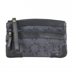 Pochette ultra-plate toile et cuir Lancaster 101- Noir LANCASTER - 1