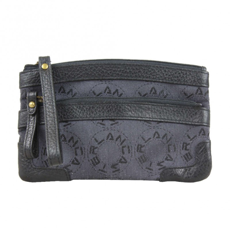 Pochette ultra-plate toile et cuir Lancaster 101- Noir LANCASTER - 1