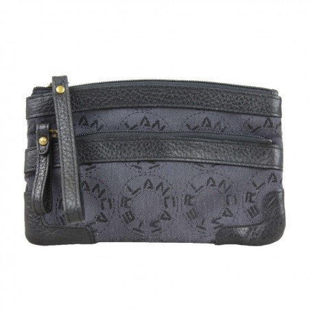 Pochette ultra-plate toile et cuir Lancaster 101- Noir LANCASTER - 1