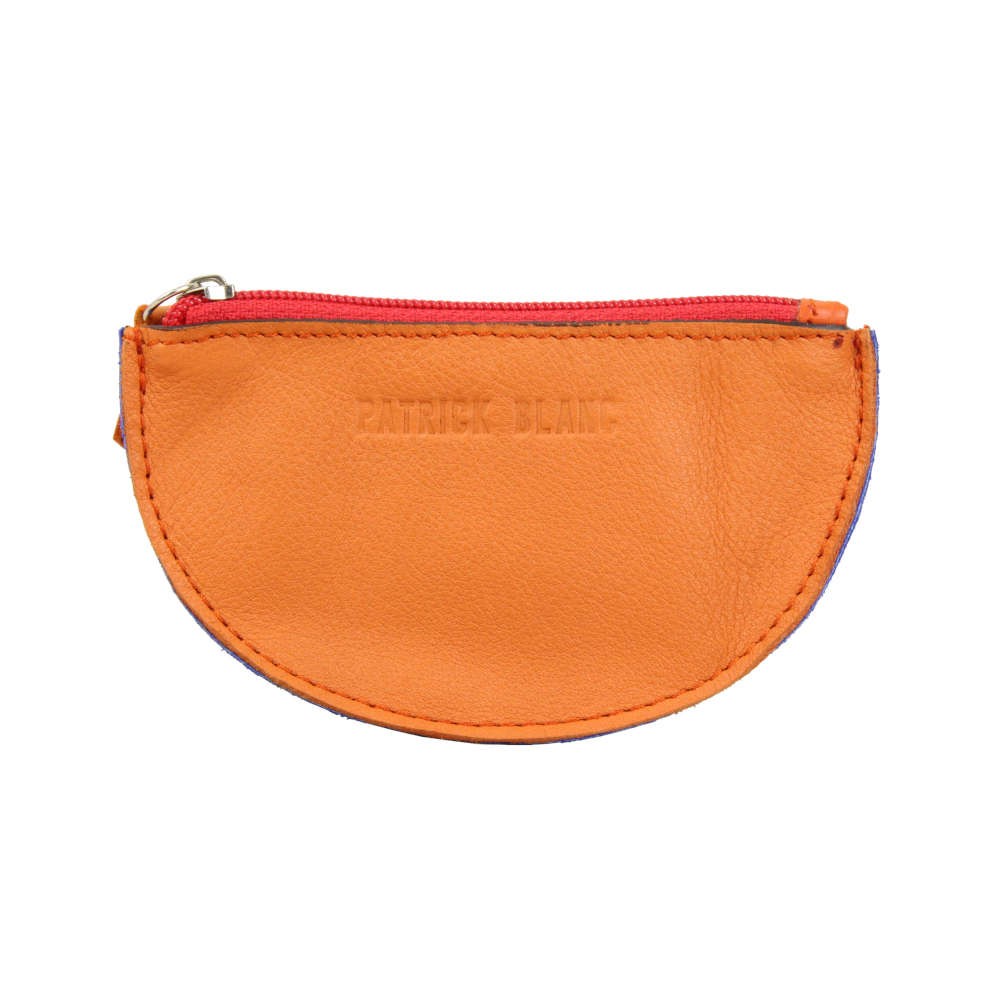 Porte monnaie demi rond plat Patrick Blanc cuir Orange / Bleu PATRICK BLANC - 1