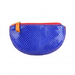 Porte monnaie demi rond plat Patrick Blanc cuir Orange / Bleu PATRICK BLANC - 2