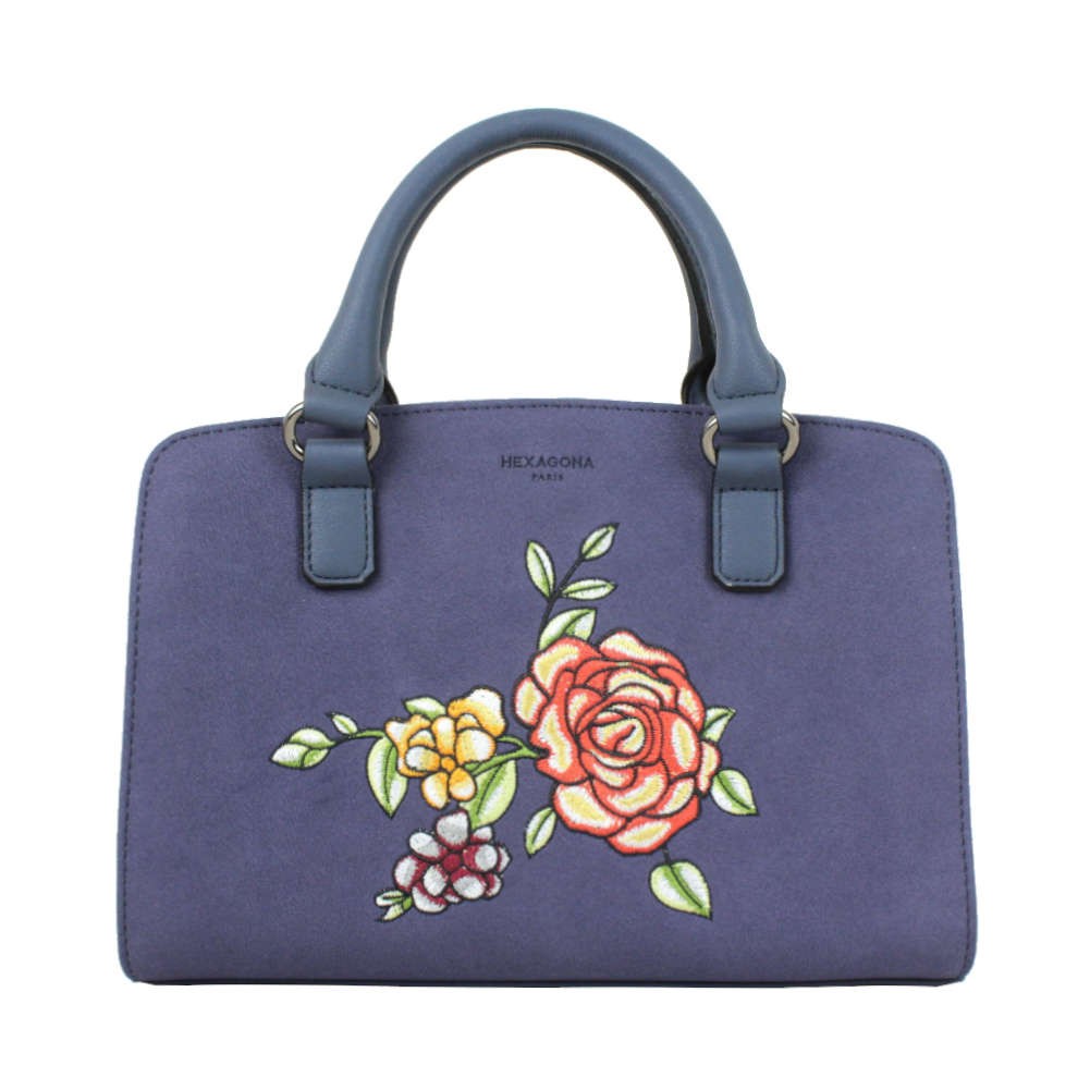 Sac à main Hexagona rigide bi-matière Marine motif fleur HEXAGONA - 1