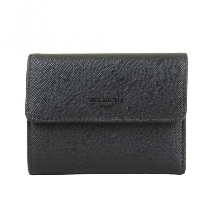 Porte monnaie cartes Femme Hexagona SYNSA effet saffiano Noir