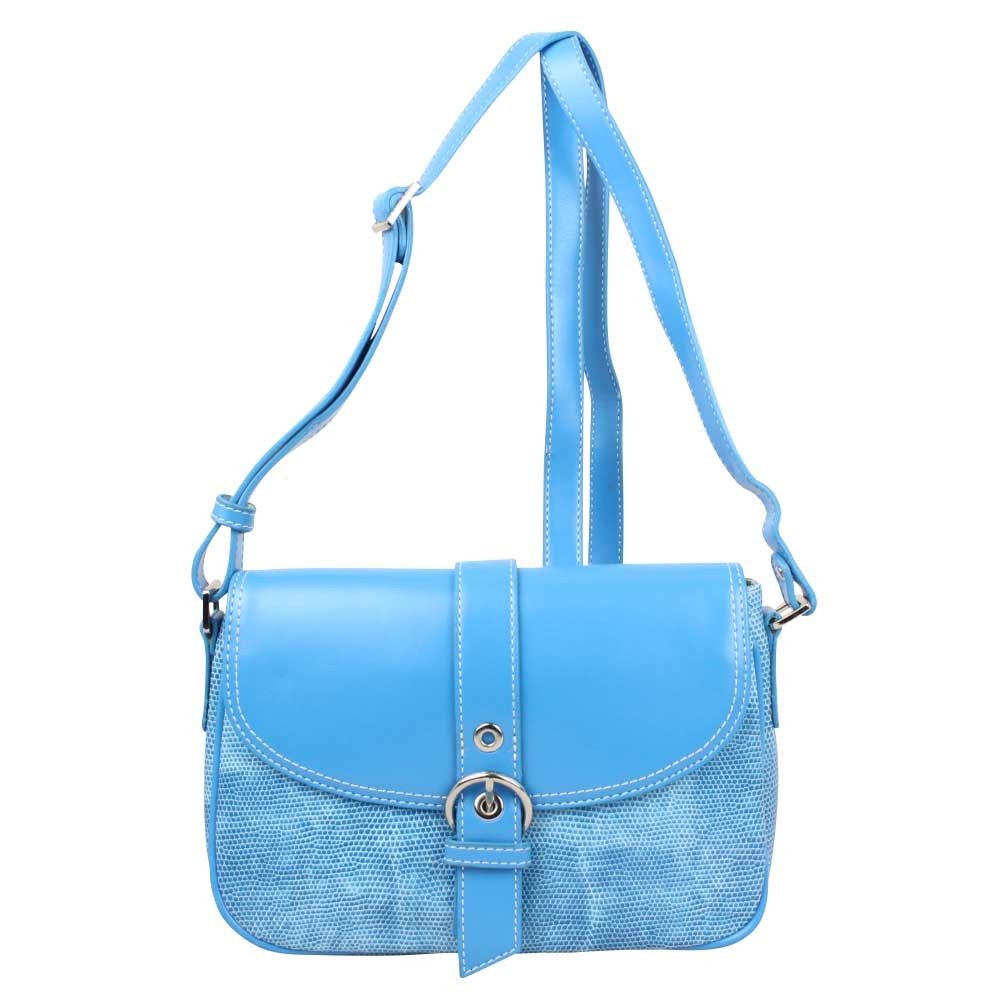 Sac bandoulière M Duolynx motif effet lézard bleu DUOLYNX - 1