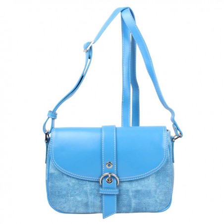 Sac bandoulière M Duolynx motif effet lézard bleu DUOLYNX - 1