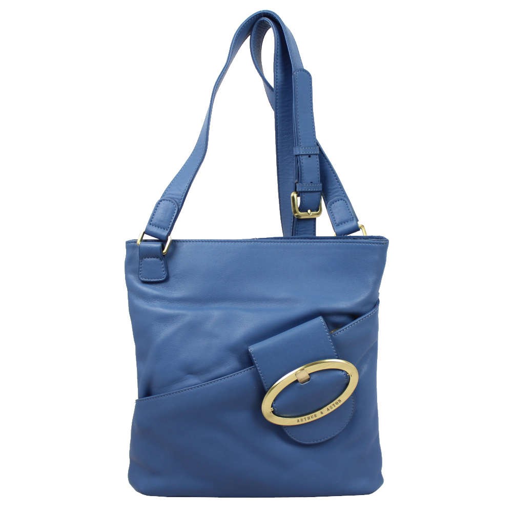 Sac plat bandoulière Arthur et Aston cuir souple Bleu uni ARTHUR & ASTON - 1