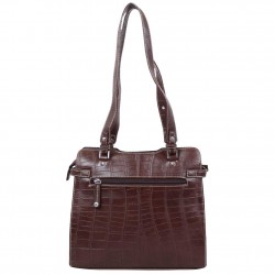 Sac épaule effet croco rigide Duolynx Marron DUOLYNX - 4