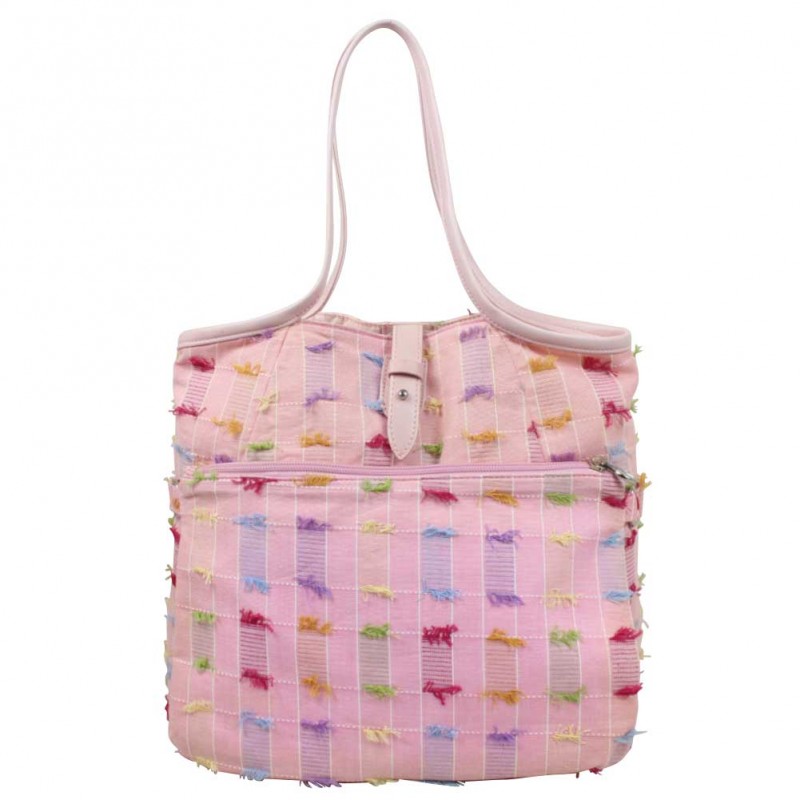 Sac épaule Patrick Blanc Toile souple Rose multicolore effiloché PATRICK BLANC - 1