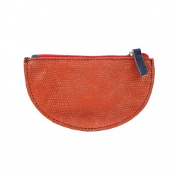 Porte monnaie demi rond plat Patrick Blanc cuir Orange / Marine PATRICK BLANC - 2