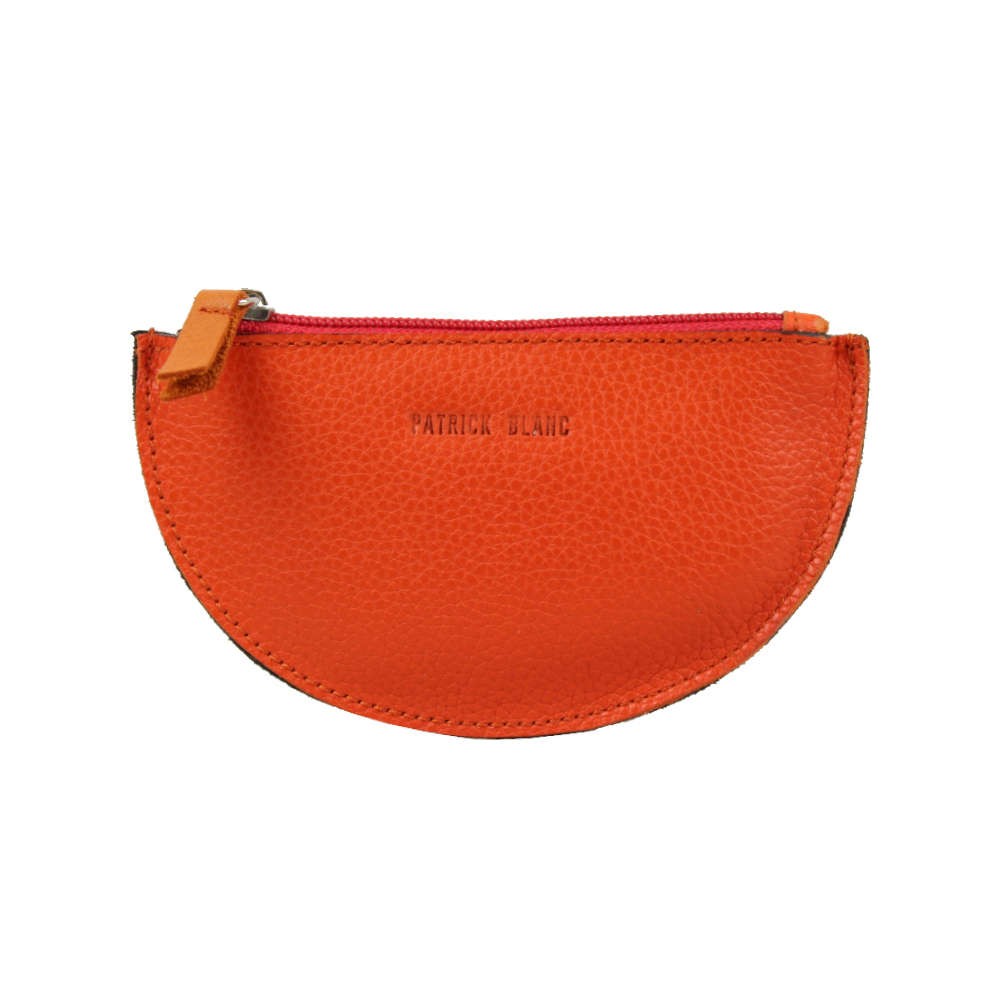 Porte monnaie demi rond plat Patrick Blanc cuir Orange / Noir PATRICK BLANC - 1