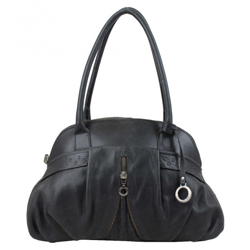 Sac à main cuir brut noir effet motif autruche Patrick Blanc PATRICK BLANC - 1