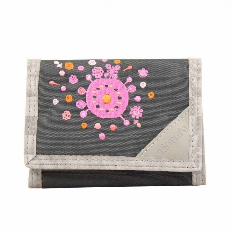 Petit portefeuille en toile Tann s Gris deco brodee fleurs