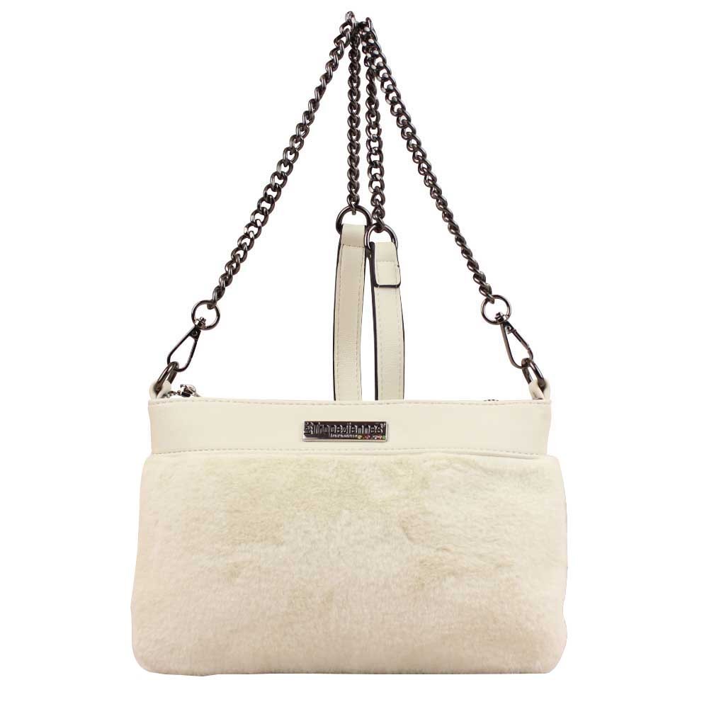 Sac pochette Les Tropeziennes Ballandaz effet fourrure beige