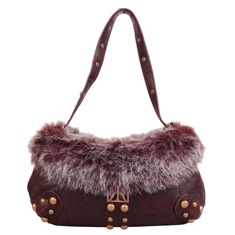 Sac baguette DDP colle effet fourrure / clouté - Bordeaux DDP - 1