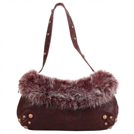 Sac baguette DDP colle effet fourrure / clouté - Bordeaux DDP - 3