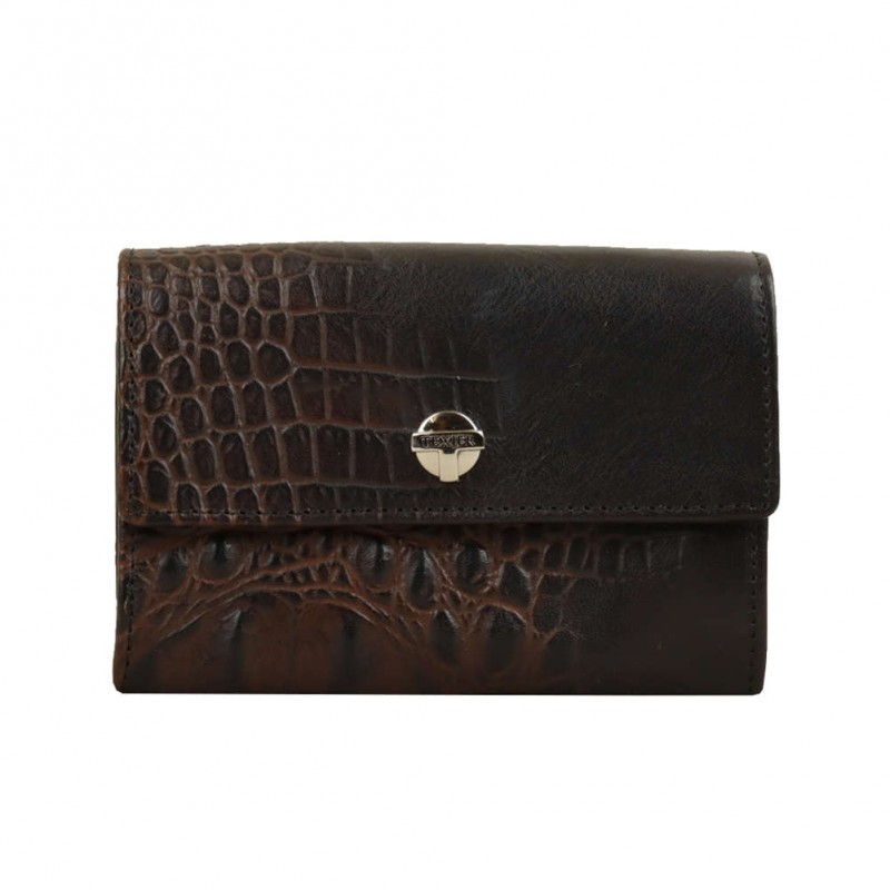 Porte monnaie Texier Fabrication Française - Cuir Marron foncé effet croco