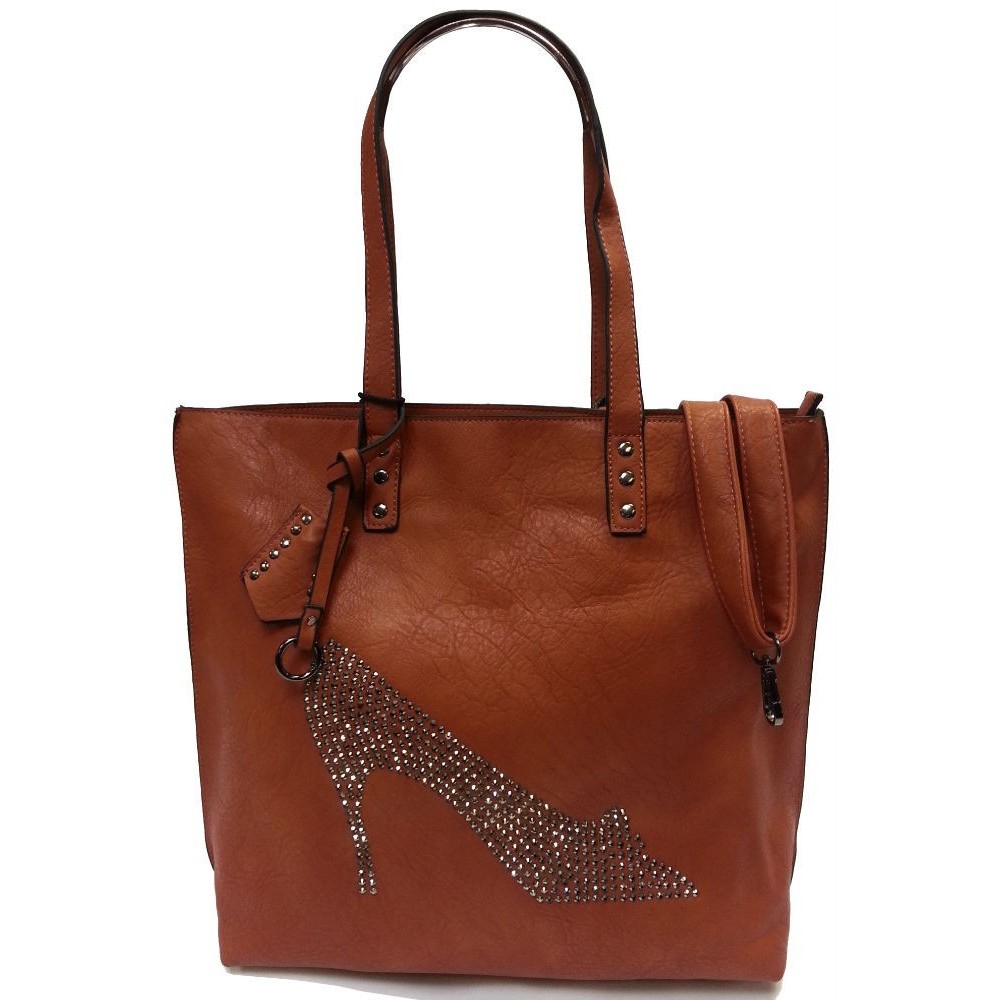 Sac à main cabas marron café strass chaussure Eternel - 1