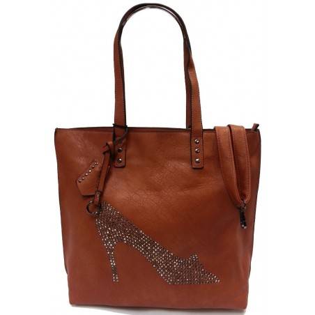 Sac à main cabas marron café strass chaussure Eternel - 1