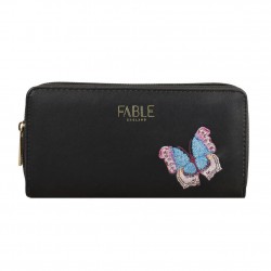 Portefeuille zippé - Noir - Motif brodé papillon Portefeuille zippé - Noir - Motif brodé papillon