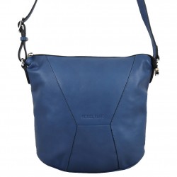 Sac seau Patrick Blanc - Cuir souple déco couture - Bleu