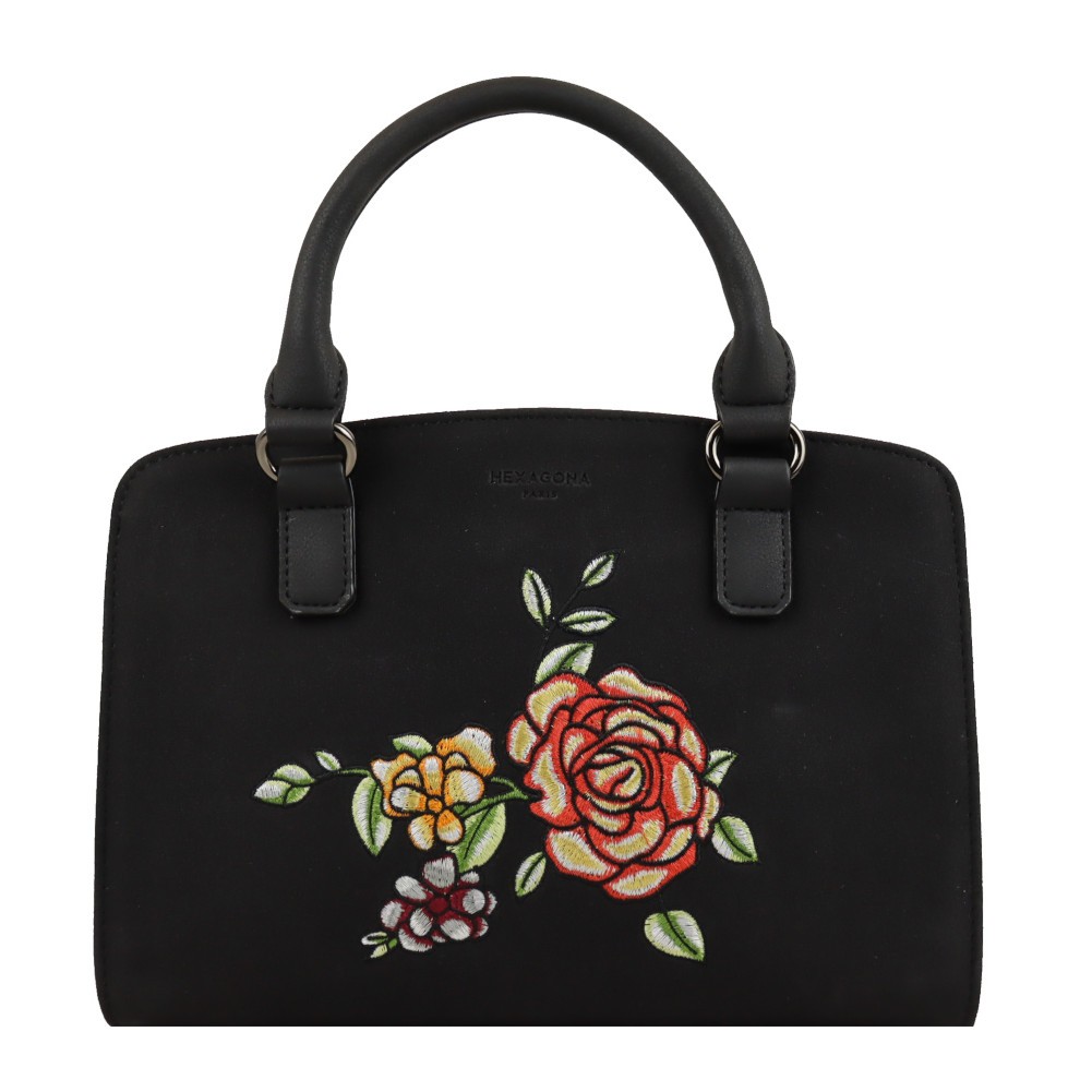 Sac à main Hexagona rigide - Noir motif fleur