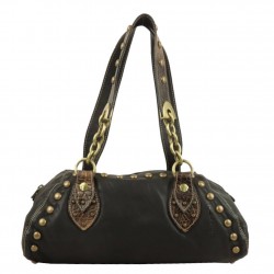 Sac Texier - Cuir déco rivets - Fabriqué en France 10205 - Noir