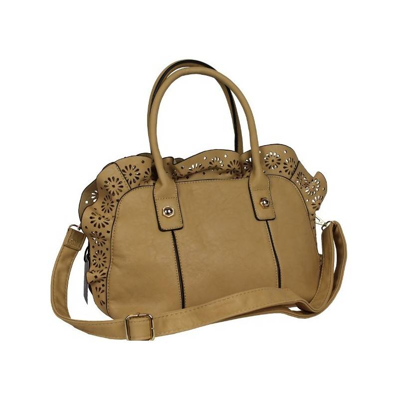 Sac à main beige naturel motif fleurs découpées Eternel - 1