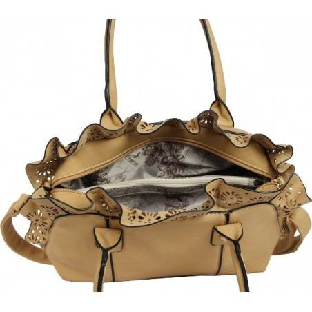 Sac à main beige naturel motif fleurs découpées Eternel - 3